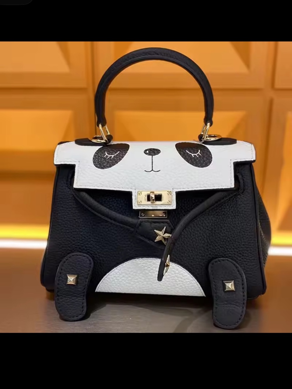 Black and White genuine leather mini Panda Design Handbag - Picture 14 of 14